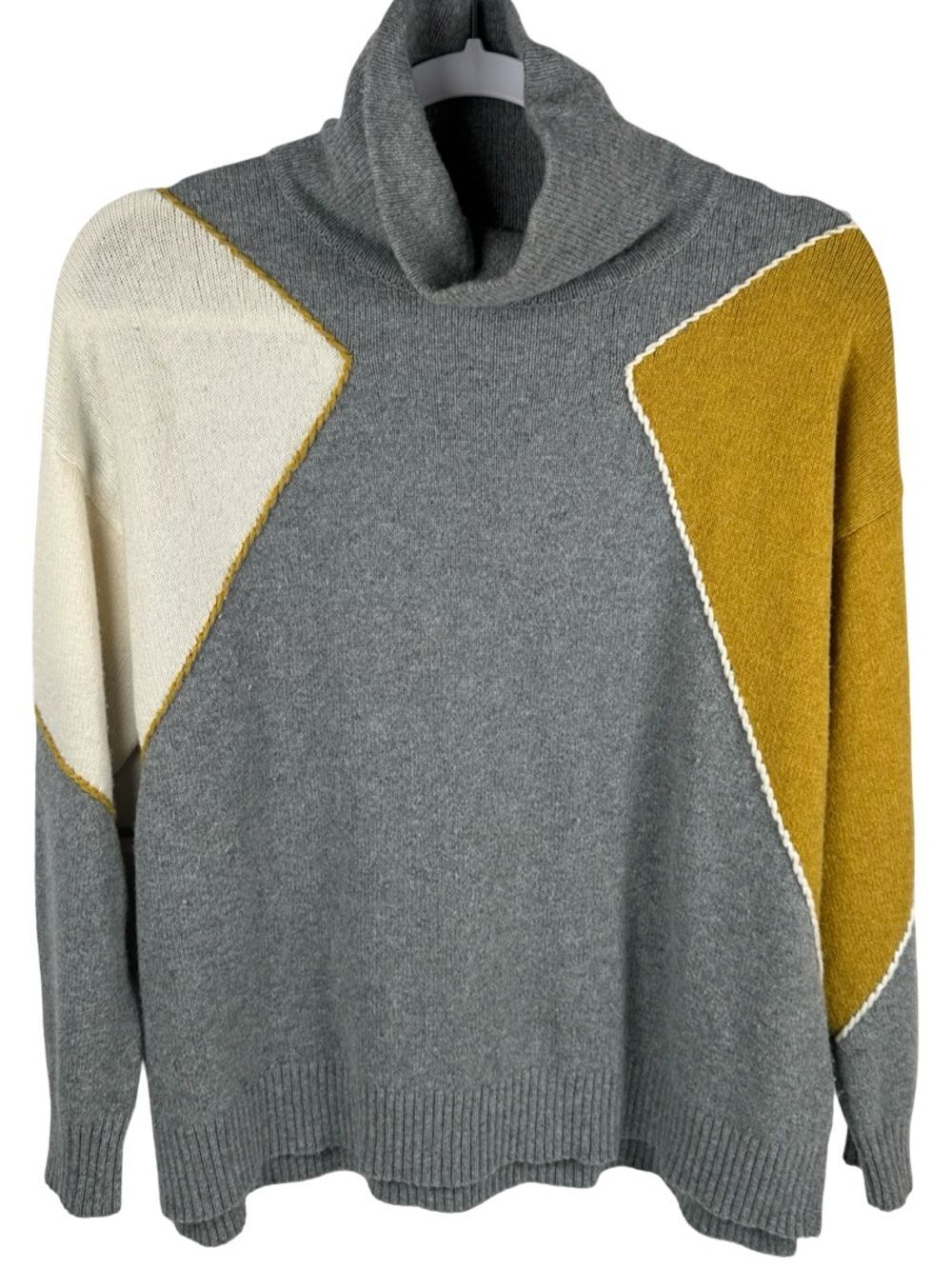 Zaket & Plover Gray Wool Blend Modern Geometric Turtleneck Sweater Size Medium